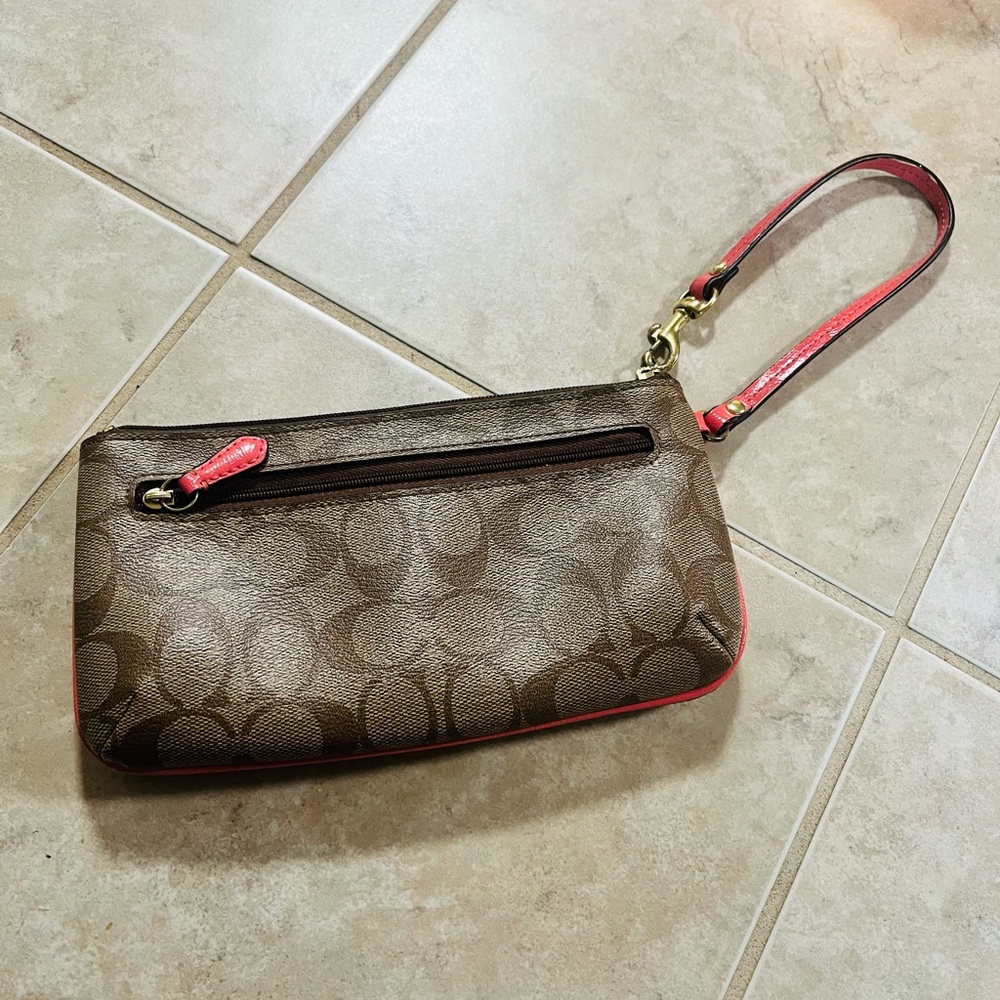 Coach Signature Brown Wristlet with Red Trim - Picture 5 of 7